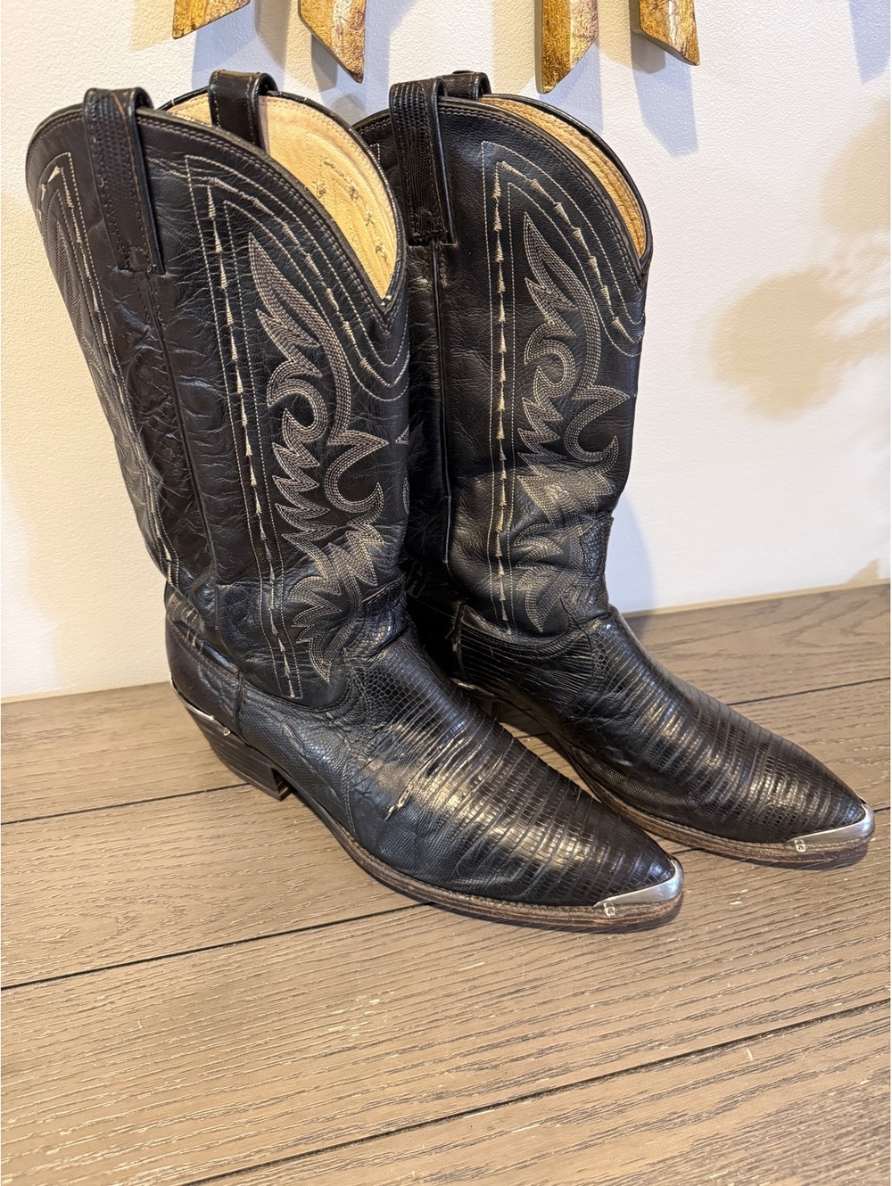 Dan Post Black Lizard Skin Cowboy Boots Men’s Size 10